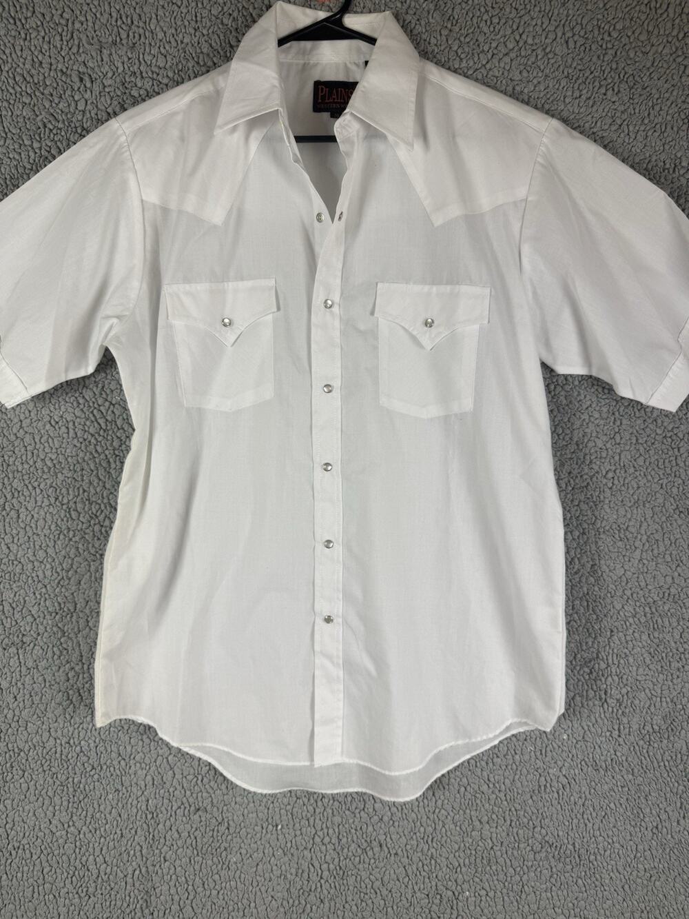 Plains Western Wear Shirt Mens Med White Short Sleeve Pearl Snap Rodeo